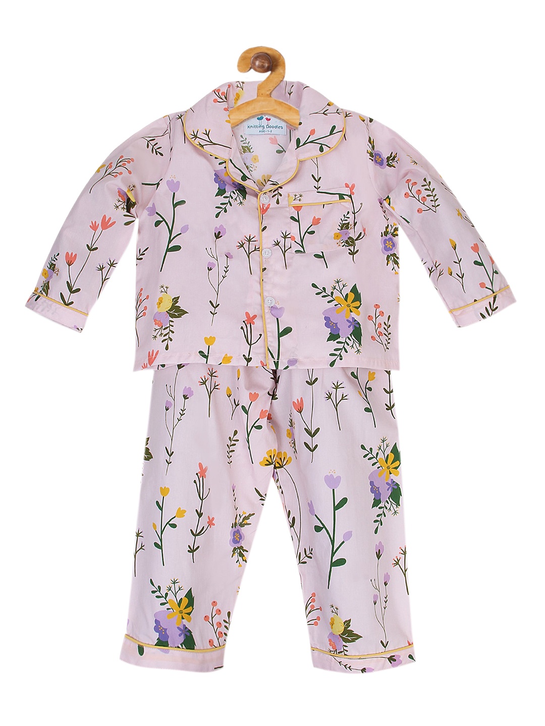 

Knitting Doodles Girls Pink Printed Night suit