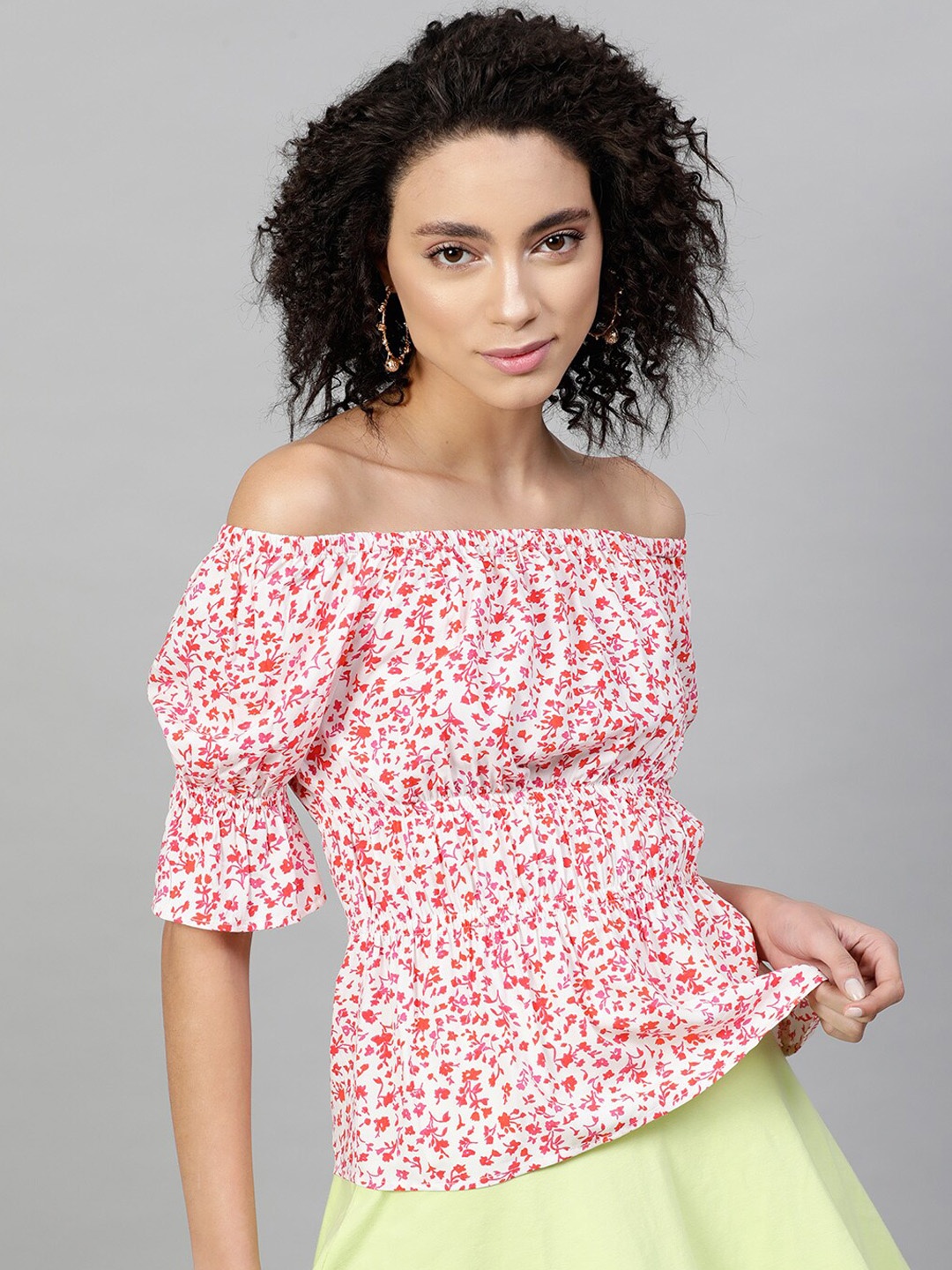 

STREET 9 White Printed Off-Shoulder Bardot Top
