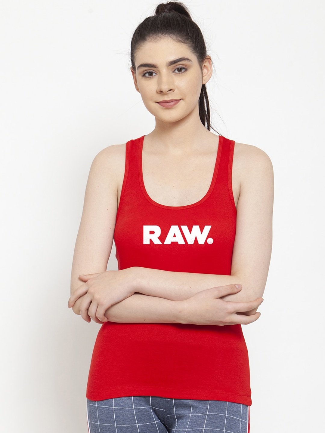 Friskers Women Red & White Printed Tank Top
