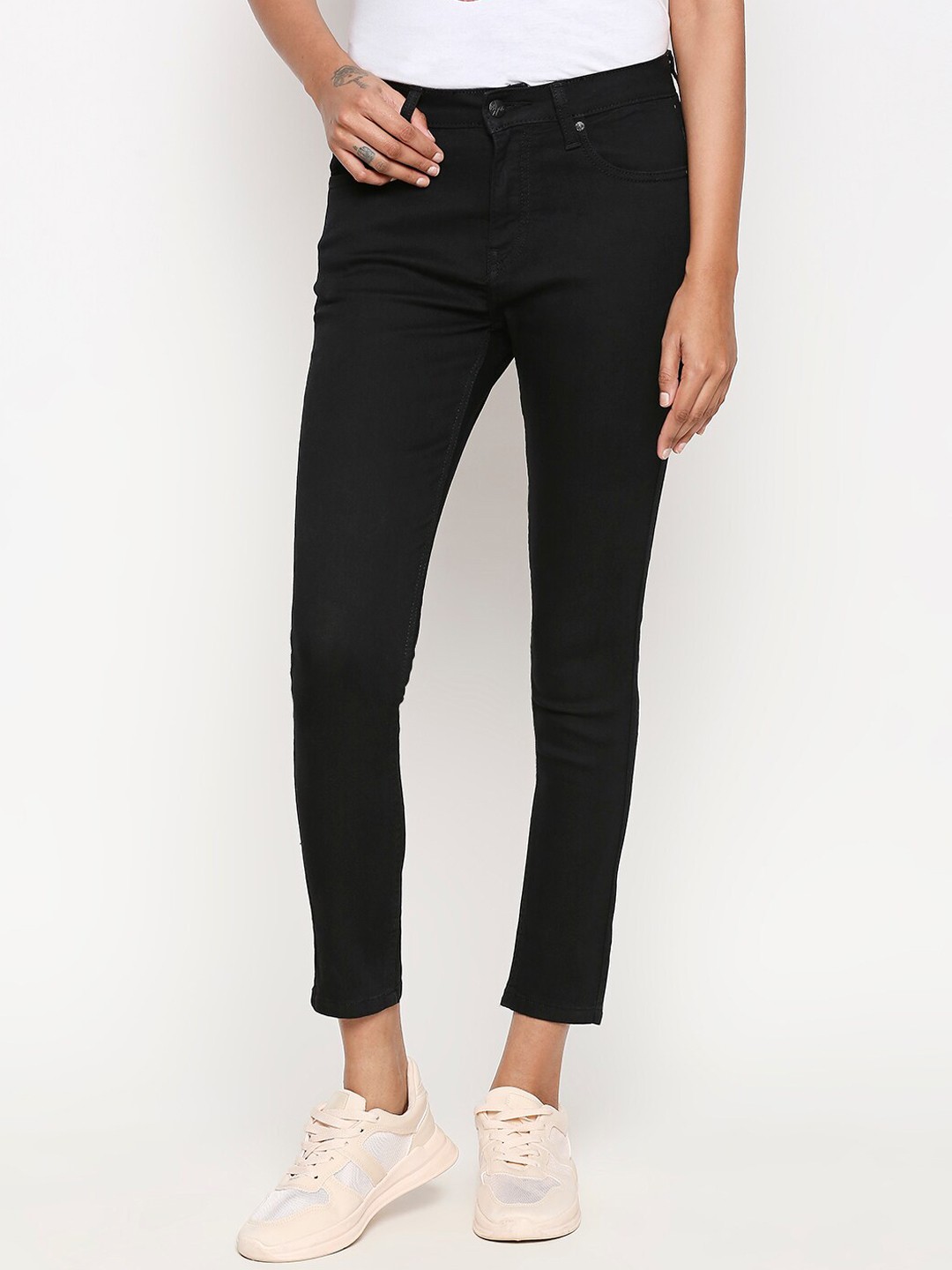 

People Women Black Skinny Fit Mid-Rise Clean Look Jeans