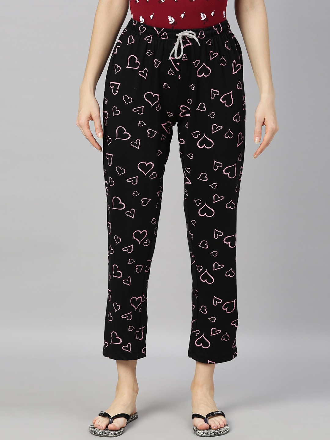 Kryptic Women Relaxed Fit Printed Lounge Pants, Black