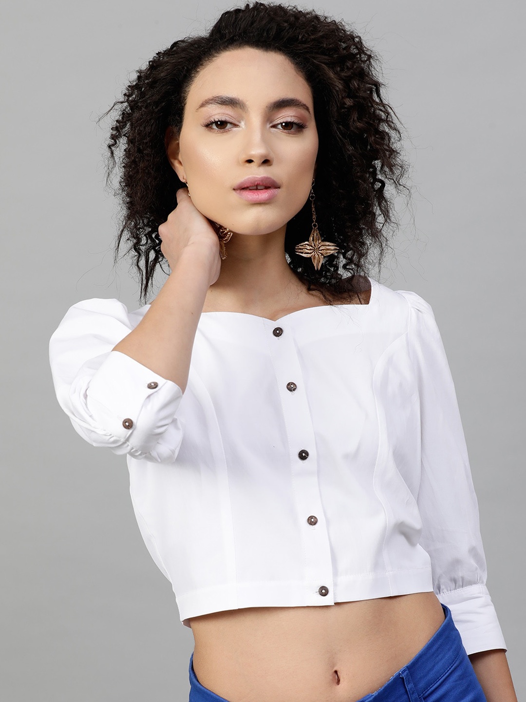 

STREET 9 White Sweetheart Neck Bishop Sleeves Top