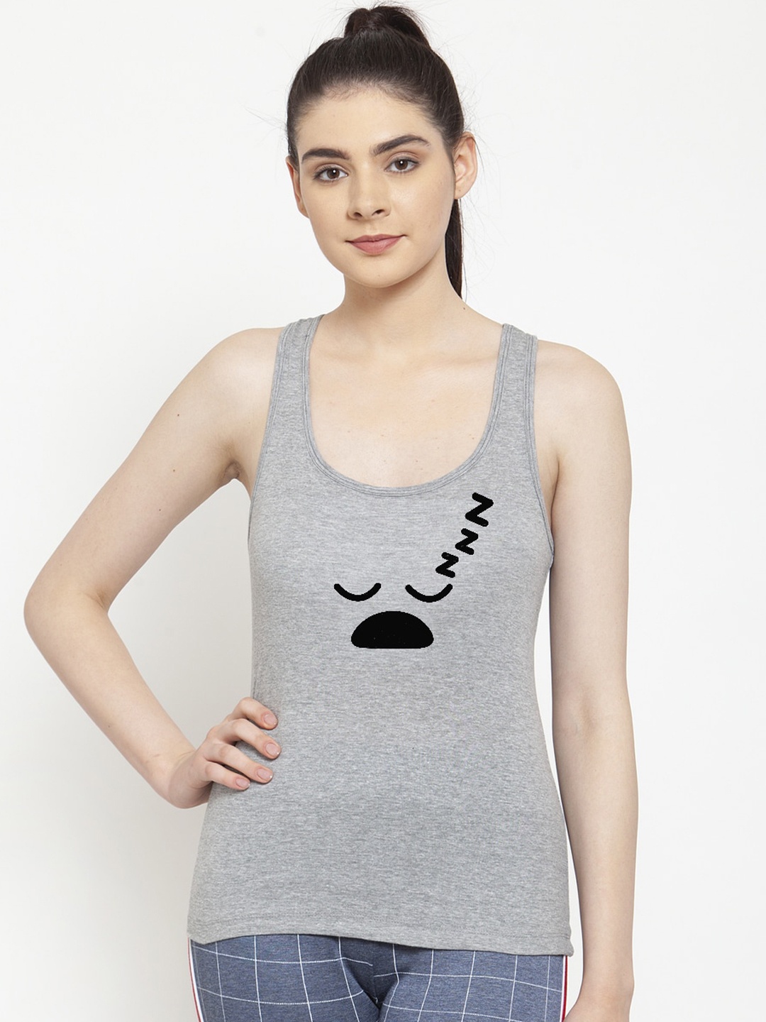 

Friskers Grey Melange & Black Print Top