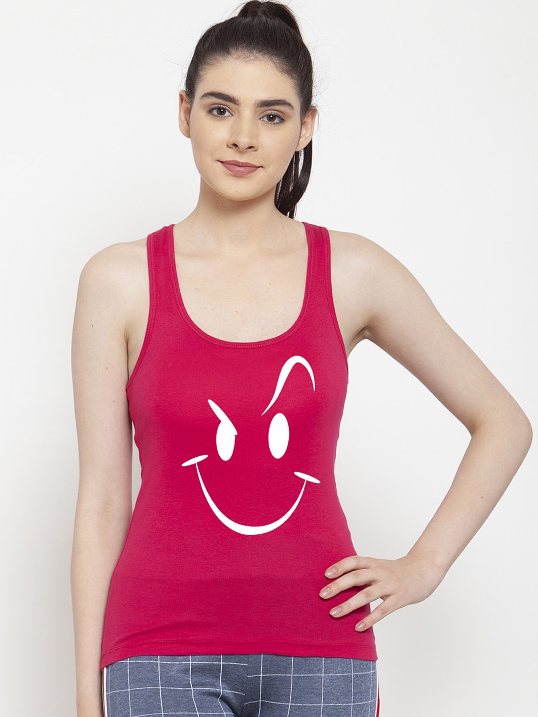 

Friskers Women Pink & White Printed Camisole