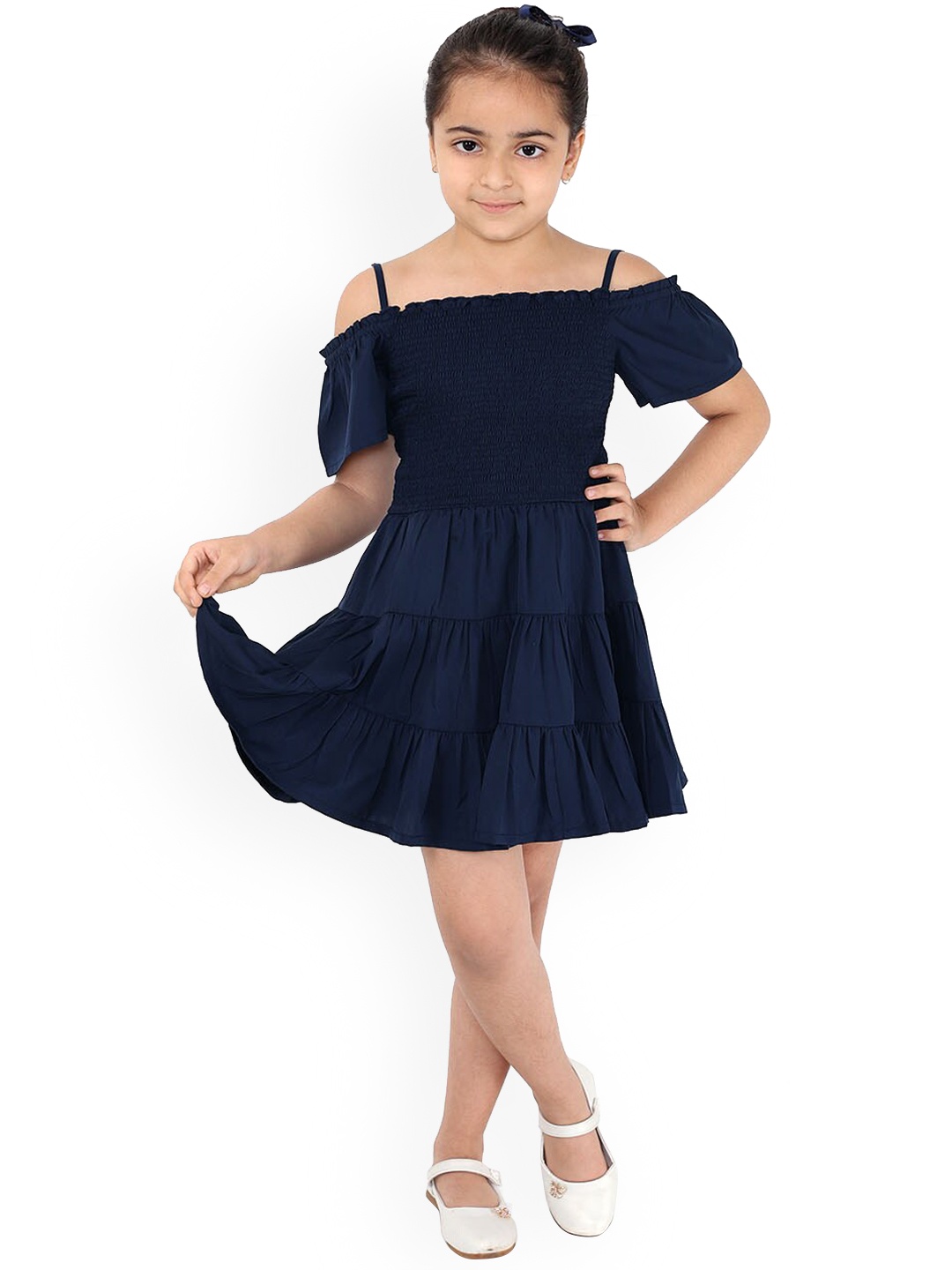 

Naughty Ninos Girls Navy Blue Solid Fit and Flare Dress