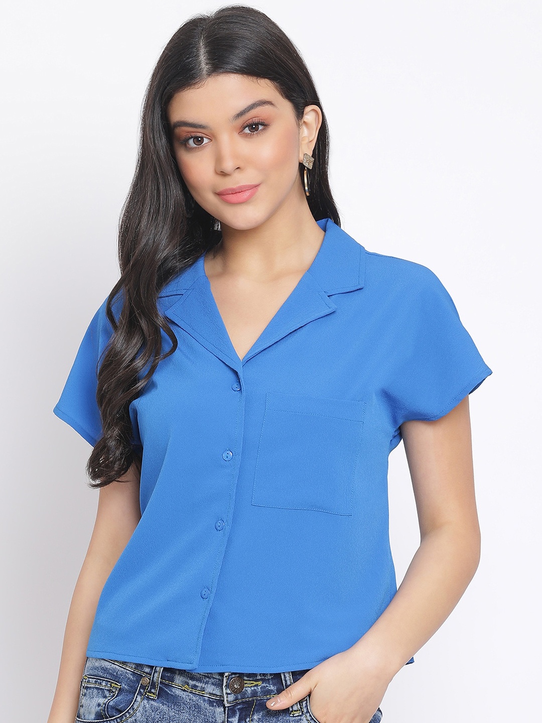 

Oxolloxo Women Blue Regular Fit Solid Casual Shirt