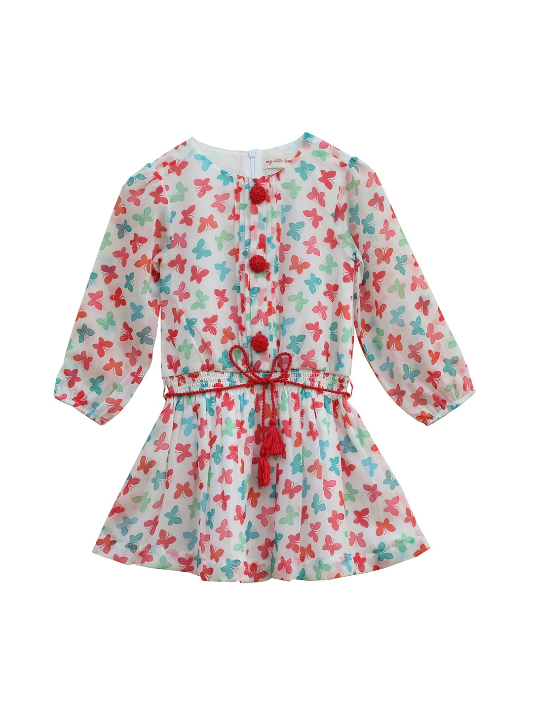 

My Little Lambs Girls White Printed Fit and Flare Dress