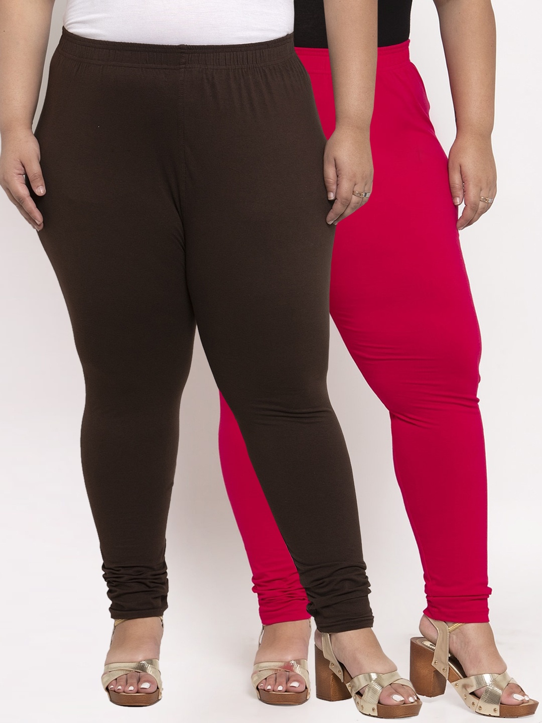 

TAG 7 PLUS Women Pack Of 2 Solid Ankle-Length Plus Size Leggings, Pink