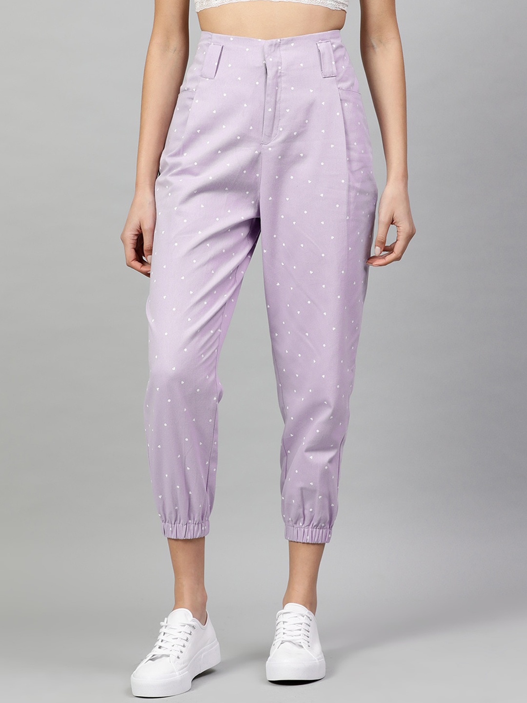

STREET 9 Women Lavender Regular Fit Printed Cotton Joggers
