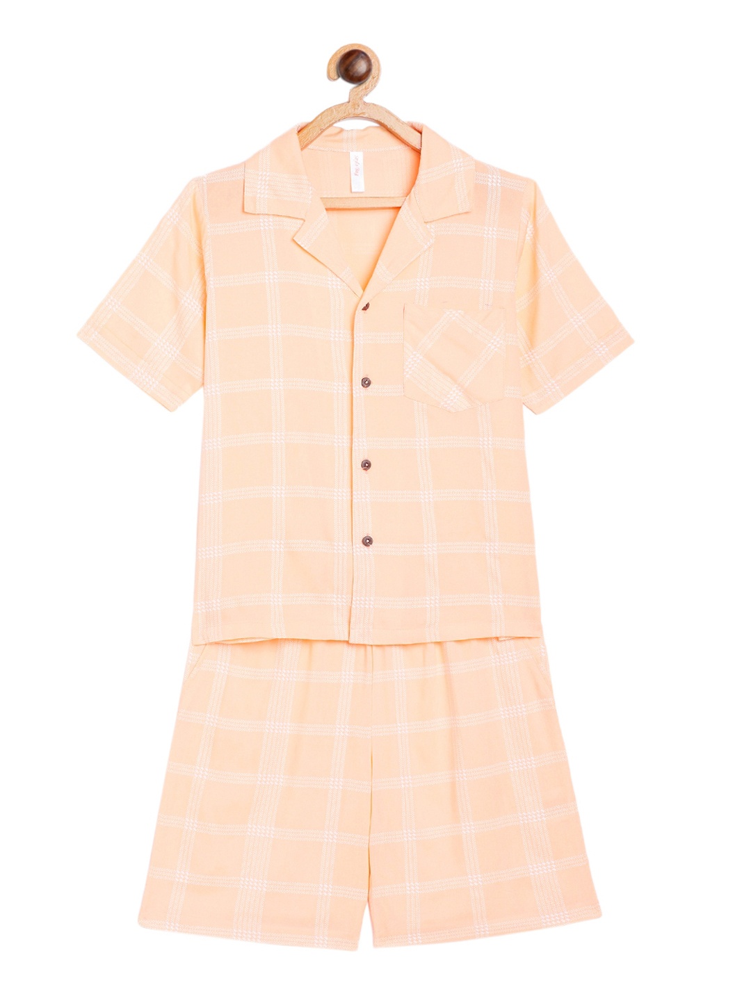 

Stylo Bug Kids Peach-Coloured & White Checked Night suit