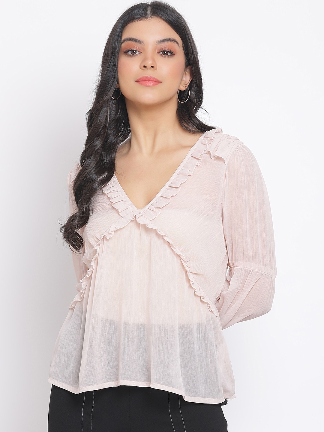 

Oxolloxo Peach-Coloured Puff Sleeves Top