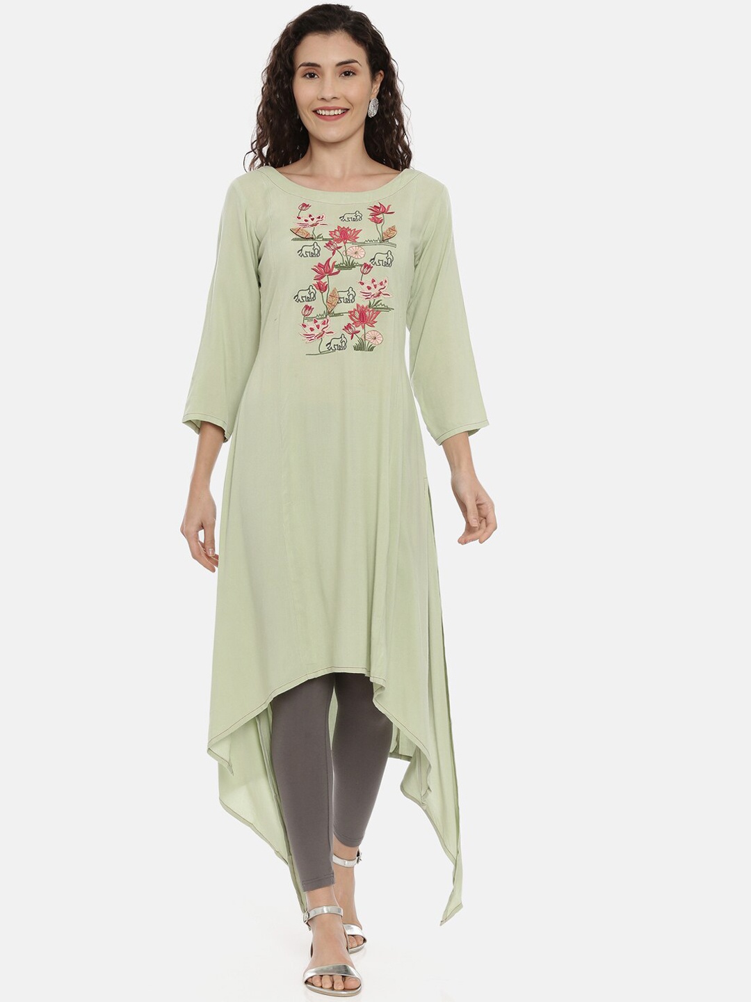 

Neerus Women Green Quirky Embroidered Kurta