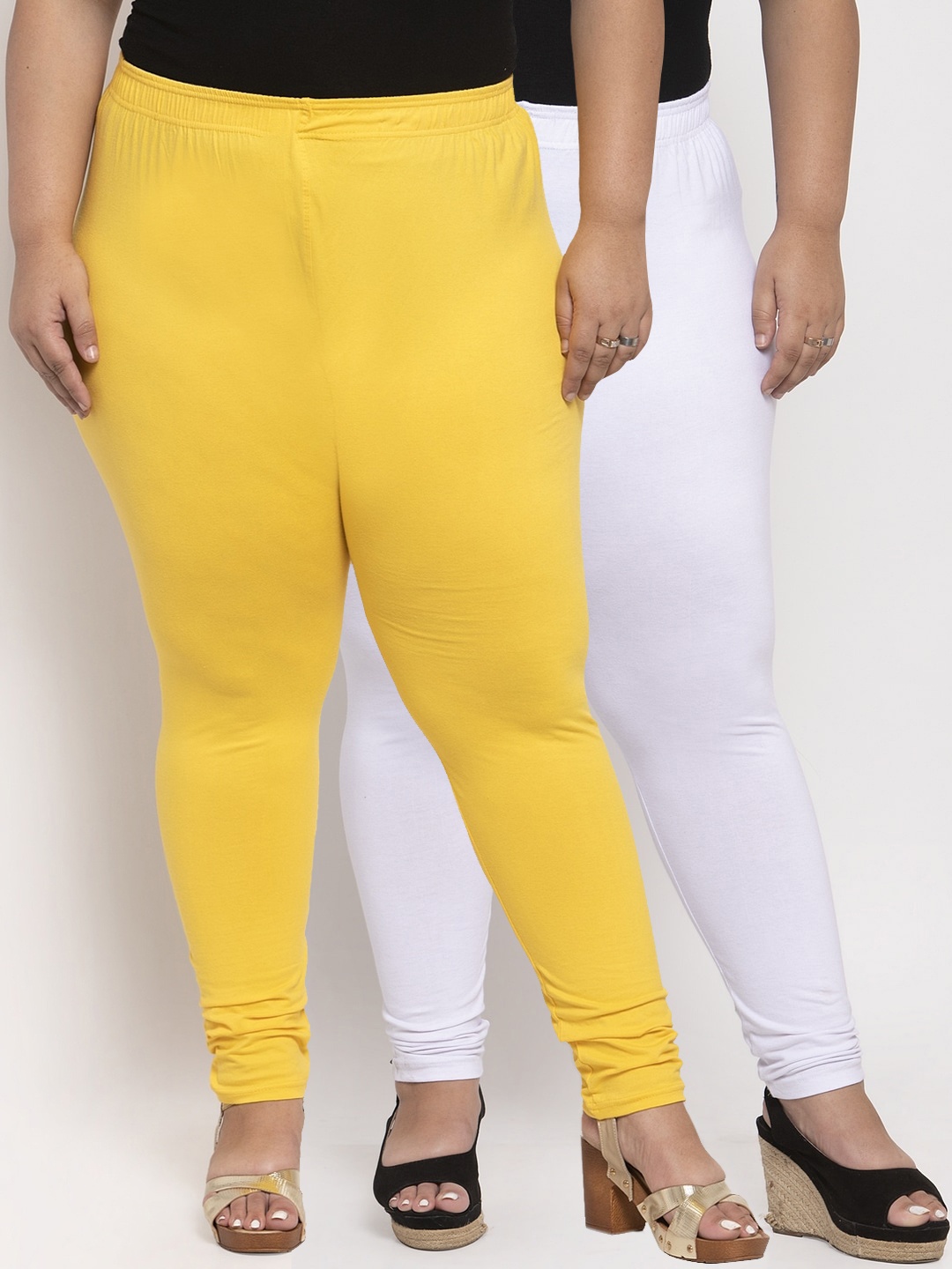

TAG 7 PLUS Women Pack Of 2 Solid Plus Size Ankle-Length Leggings, White