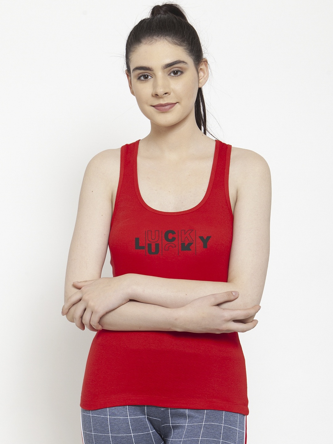 

Friskers Women Red & Black Printed Camisole
