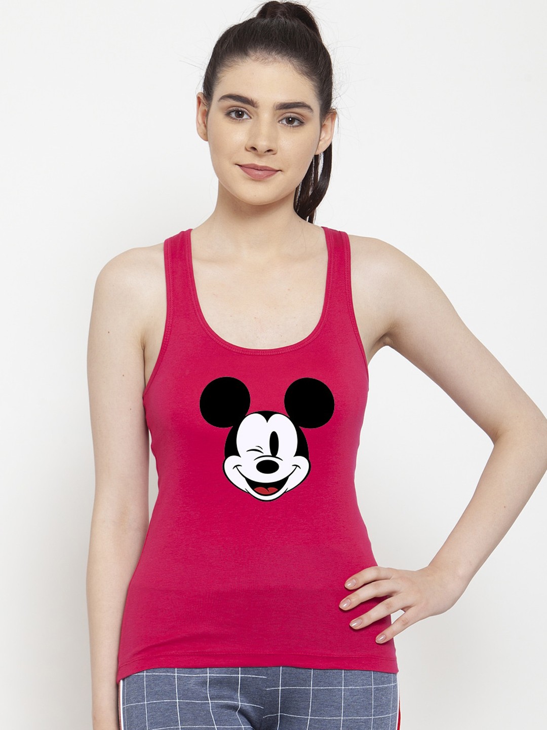 

Friskers Pink & Black Mickey Mouse Print Tank Top