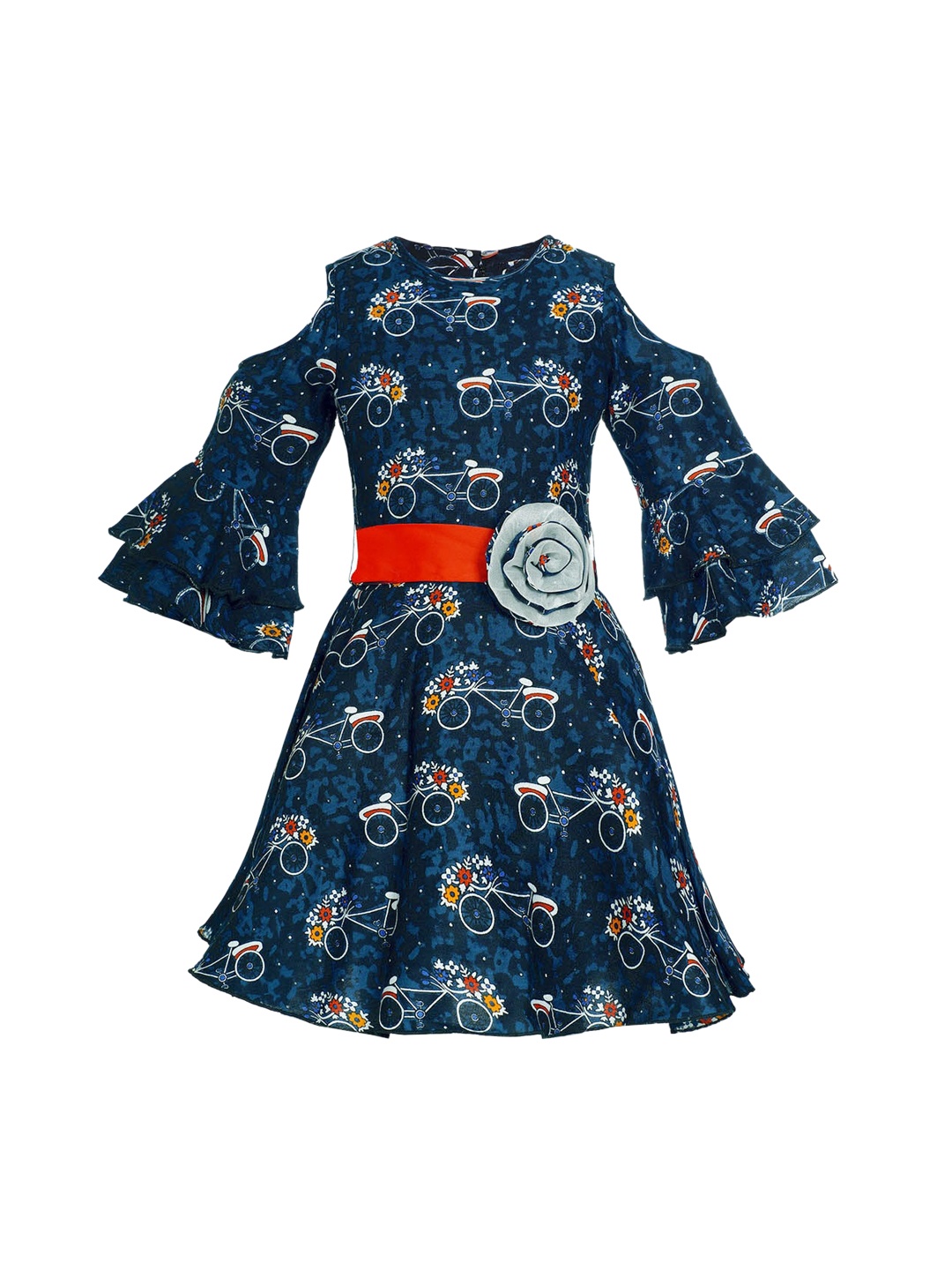 

Naughty Ninos Girls Navy Blue Printed Fit and Flare Dress