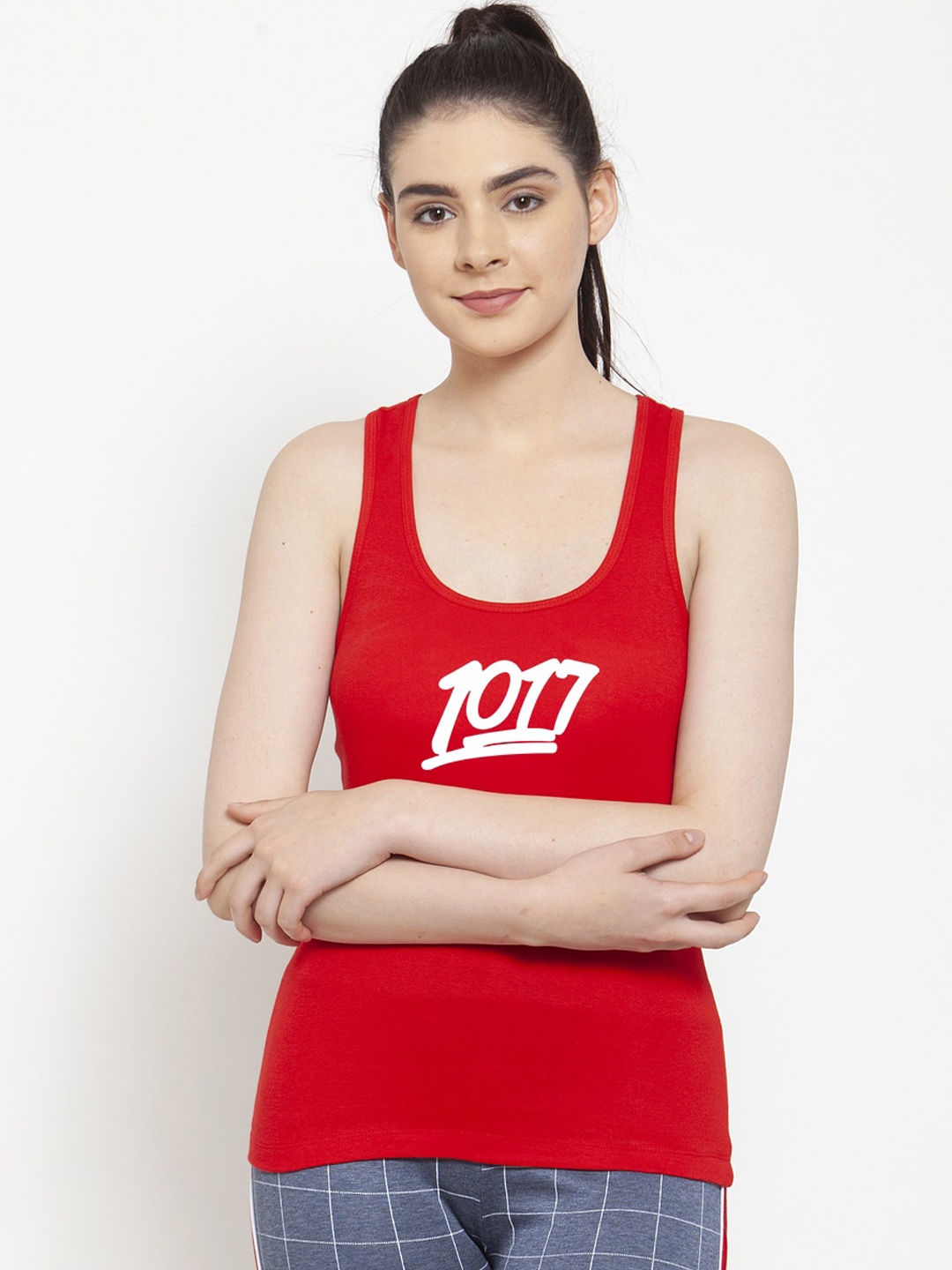 

Friskers Women Red & White Printed Camisole