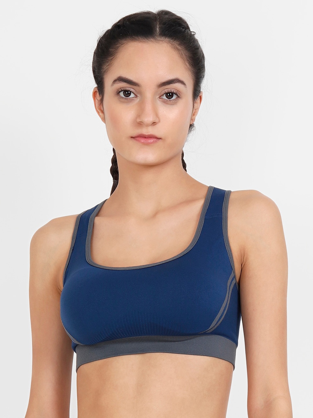 

Lebami Blue Solid Non-Wired Removable Padding Workout Bra 3601