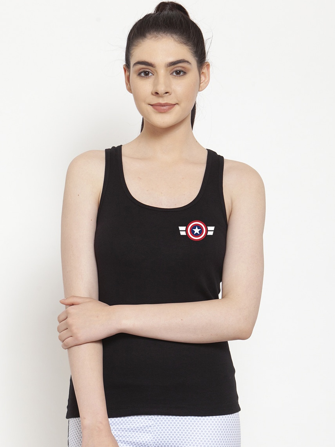 

Friskers Women Black Solid Captain America Camisole
