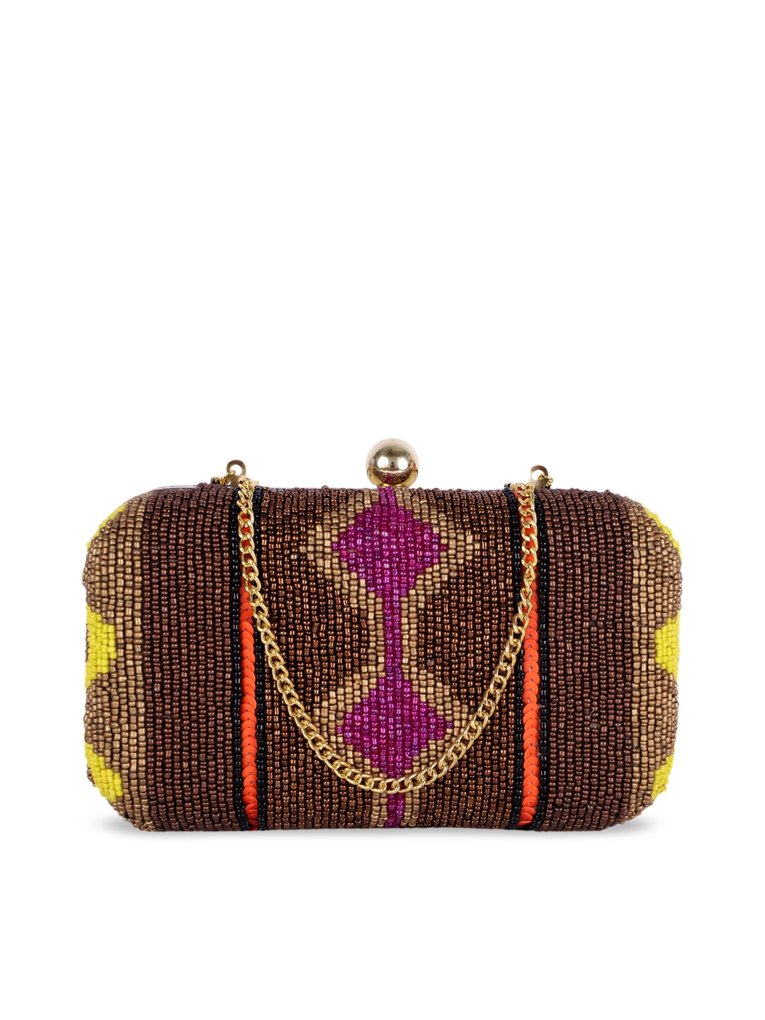 REZZY Pink & Brown Embellished Box Clutch