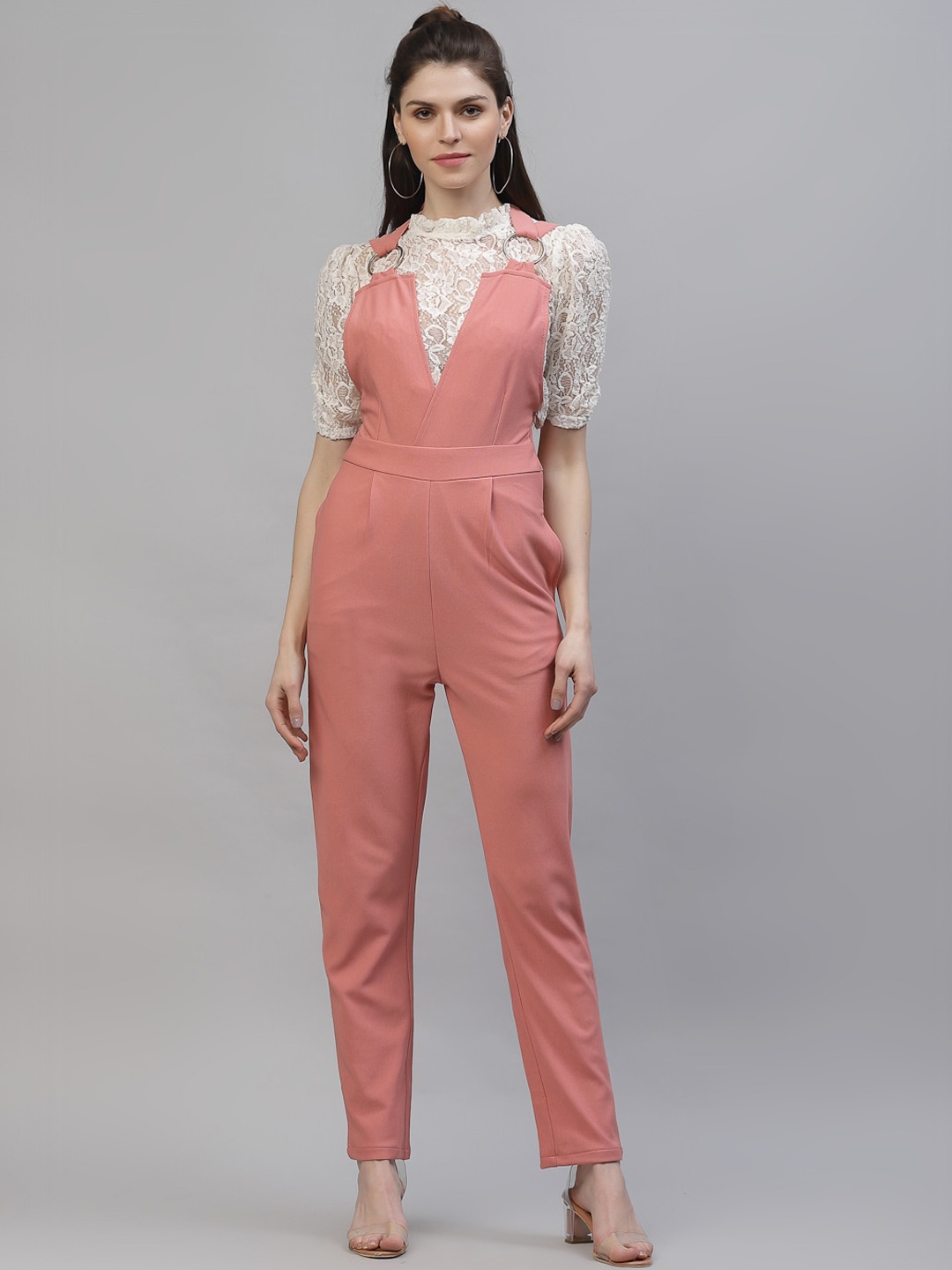 Athena Women Pink Solid Basic Jumpsuit