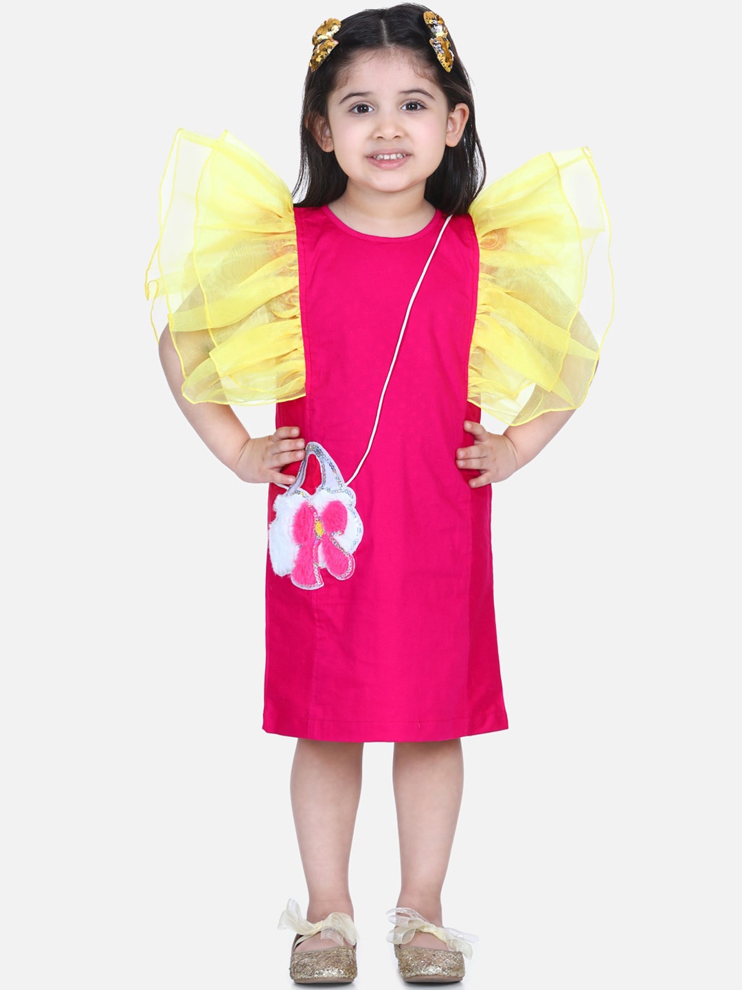 

LilPicks Girls Pink & Yellow Embellished A-Line Dress