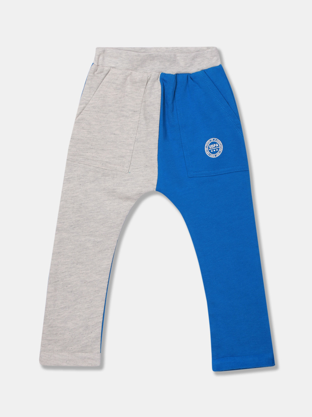 

U.S. Polo Assn. Kids Infant Boys Grey Melange & Blue Colourblocked Straight Fit Track Pants