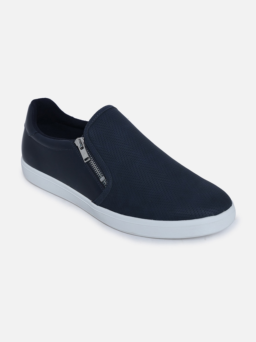 

ALDO Men Navy Blue Woven Design Leather Slip-On Sneakers