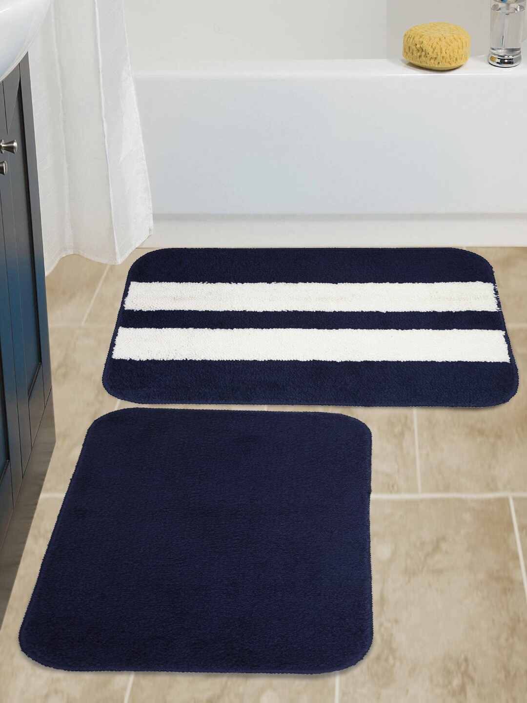 

HOSTA HOMES Blue Microfibre Antiskid Door Mat (Pack of 2)