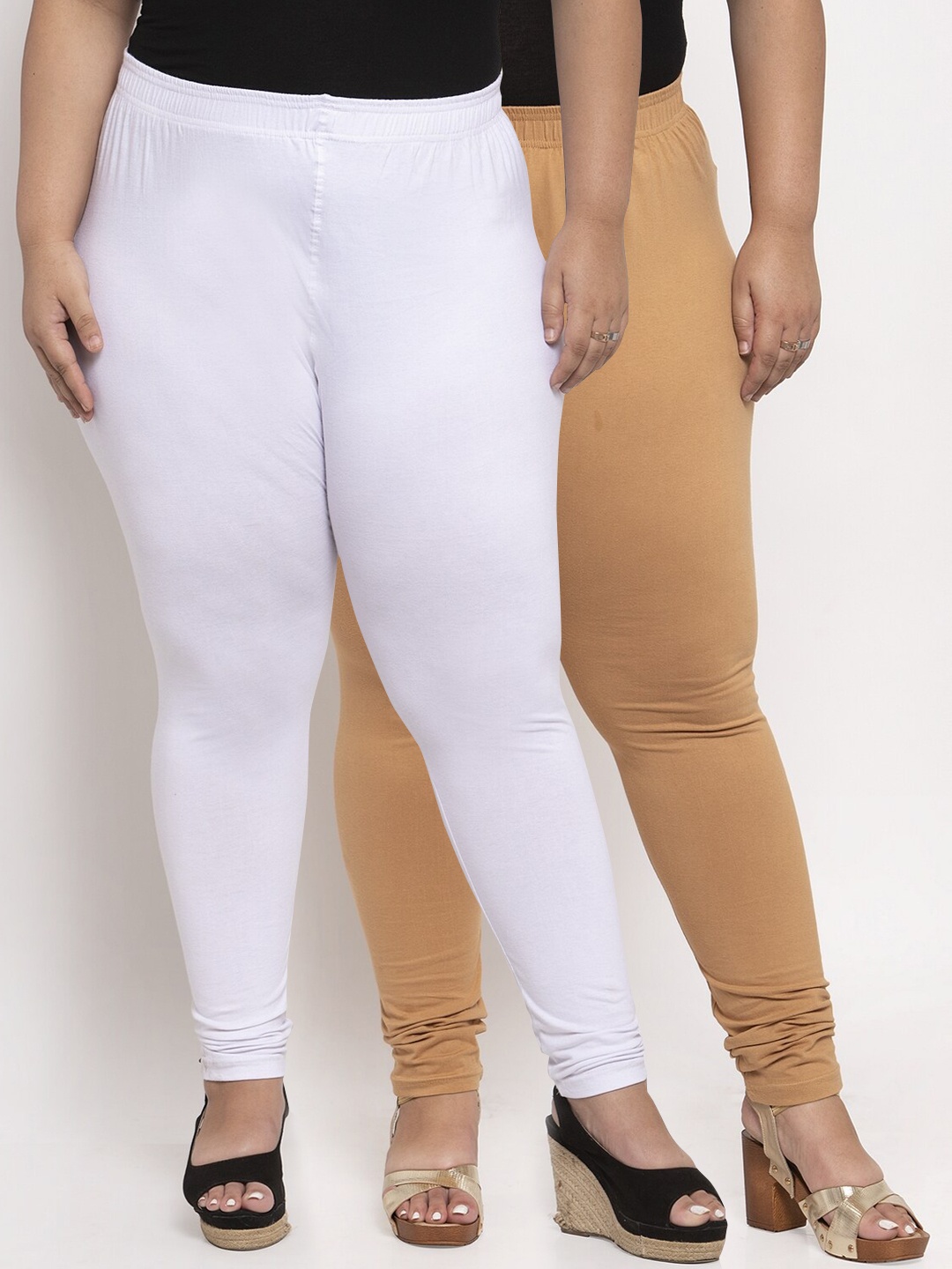 

TAG 7 PLUS Women Pack Of 2 Solid Plus Size Ankle-Length Leggings, White