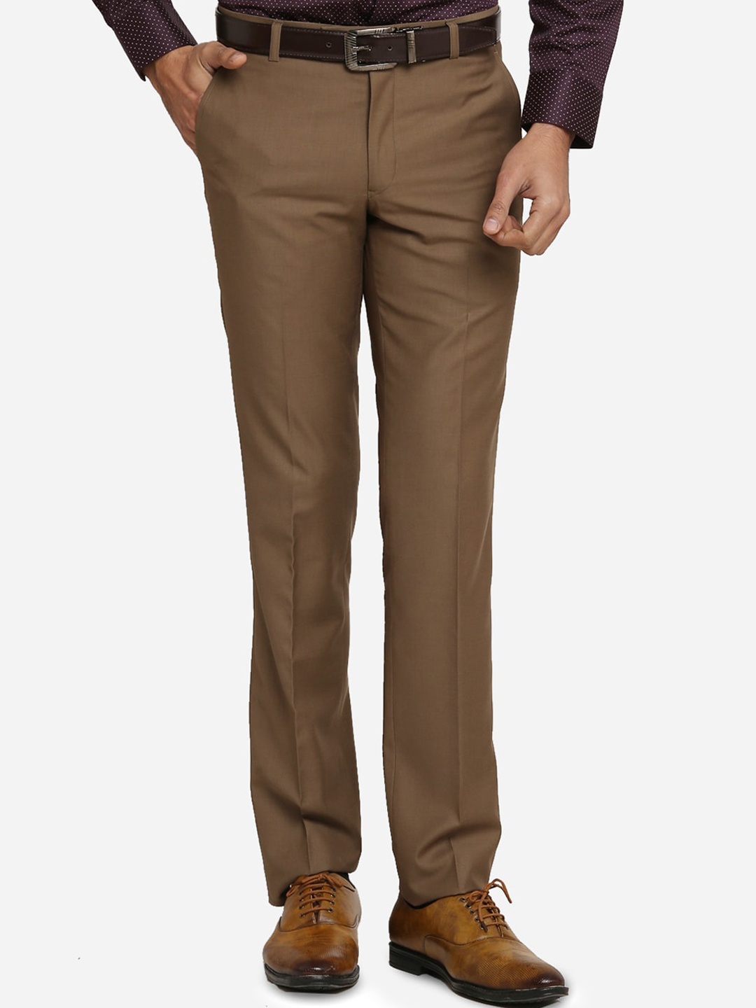 

METAL Men Brown Slim Fit Solid Formal Trousers
