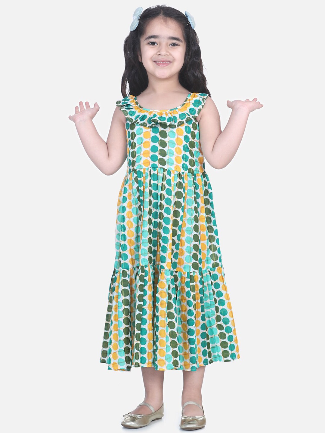 

BownBee Girls Green Printed Fit and Flare Dress