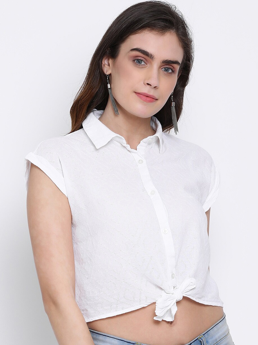 

Oxolloxo Women White Regular Fit Solid Casual Shirt