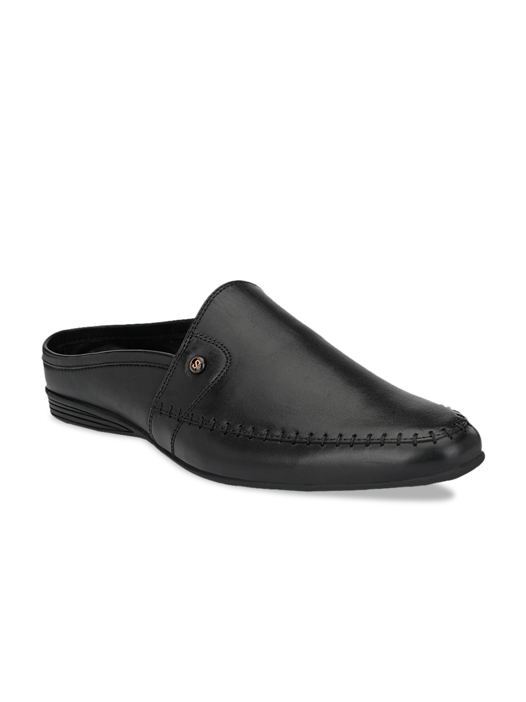 

San Frissco Men Black Solid Leather Mules