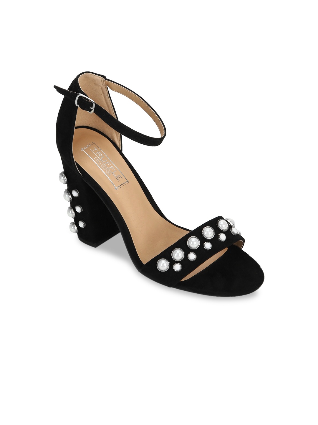 

Truffle Collection Women Black Embellished Suede Heels