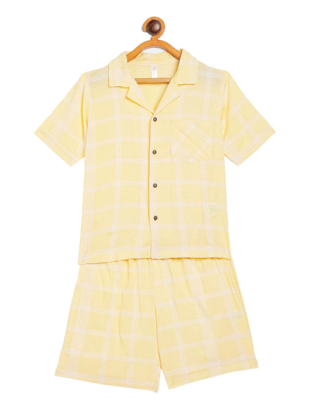 

Stylo Bug Unisex Kids Yellow & White Checked Night suit