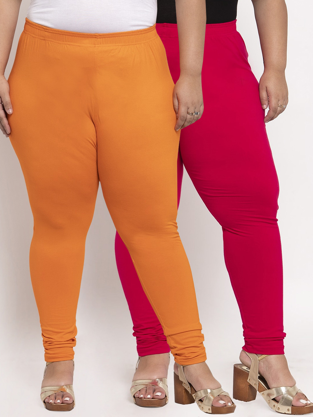 

TAG 7 PLUS Women Pack Of 2 Solid Plus Size Ankle-Length Leggings, Orange