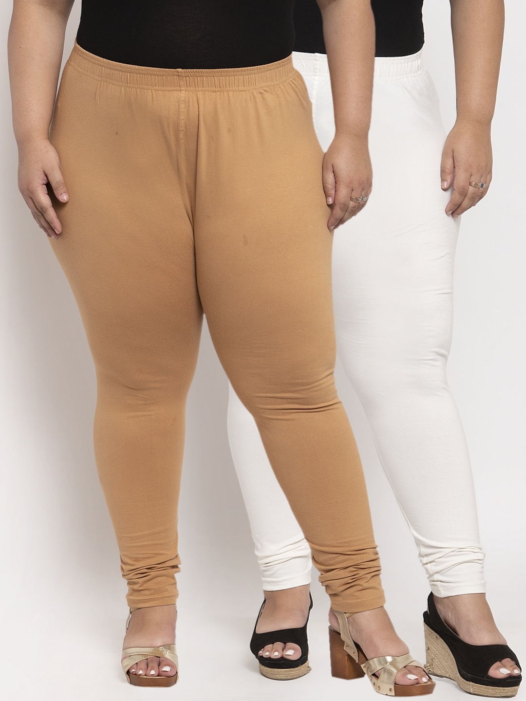 

TAG 7 PLUS Women Pack Of 2 Solid Plus Size Ankle-Length Leggings, Off white