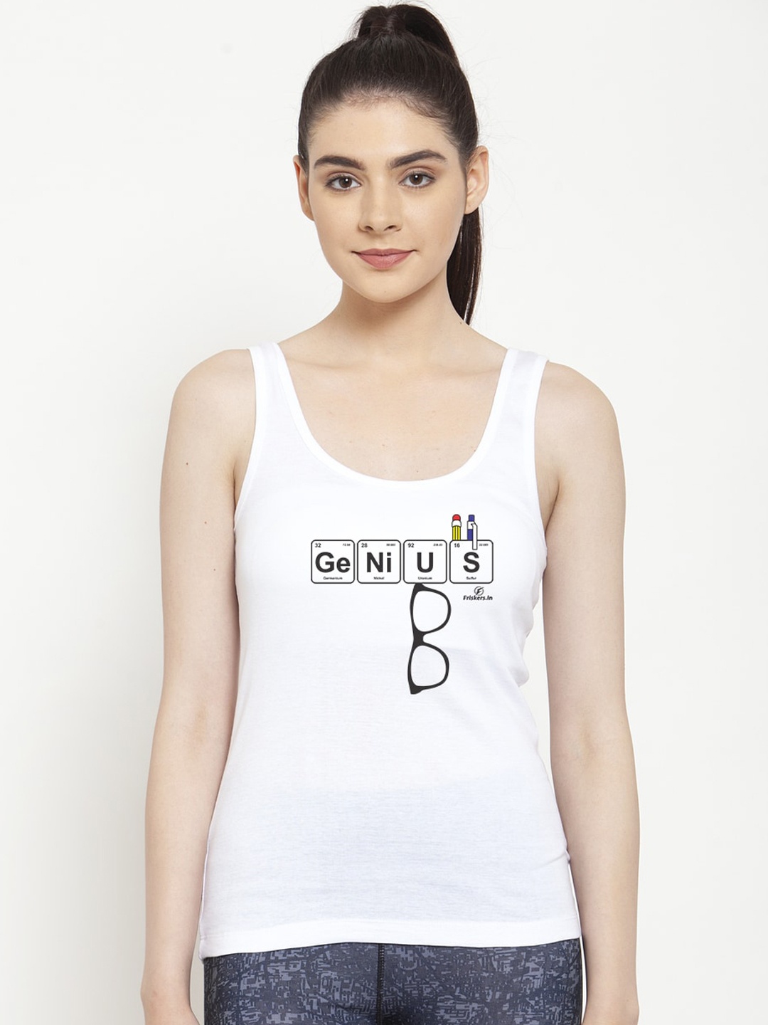

Friskers Women White & Black Print Pure Cotton Tank Top