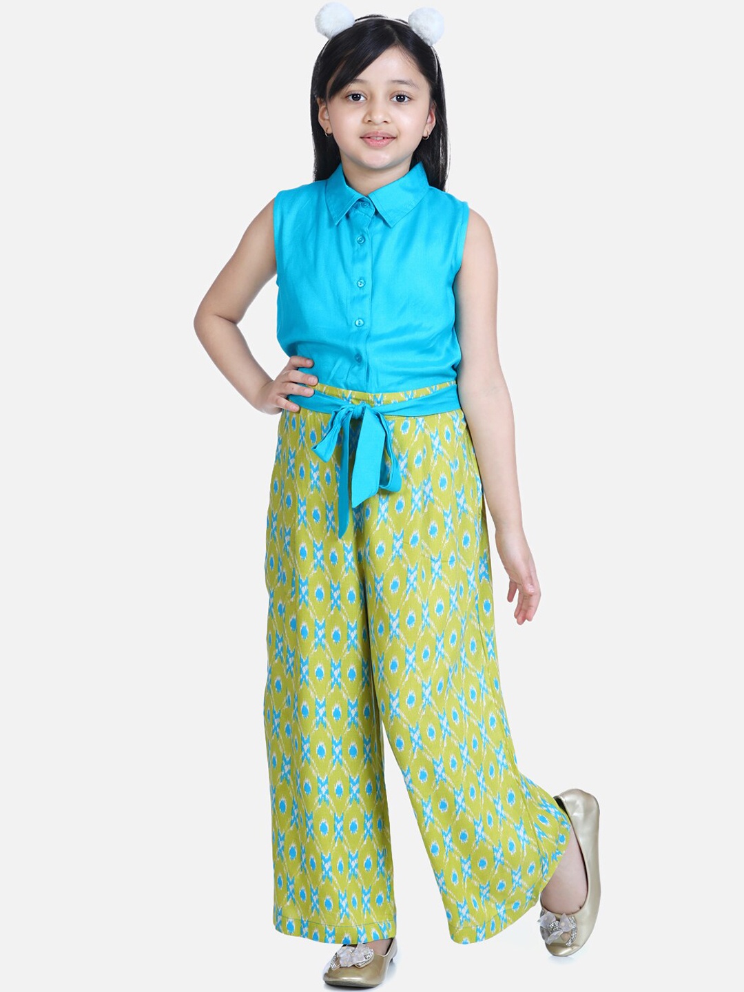 

StyleStone Girls Blue & Green Printed Basic Jumpsuit
