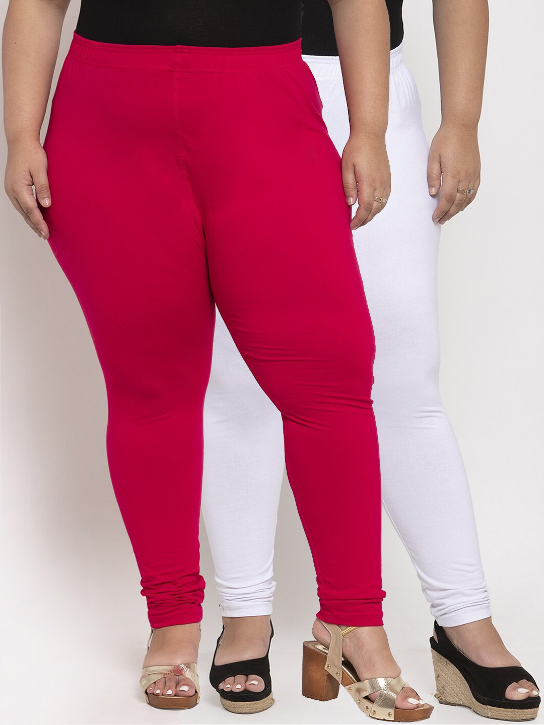 

TAG 7 PLUS Women Pack Of 2 Solid Ankle-Length Plus Size Leggings, White