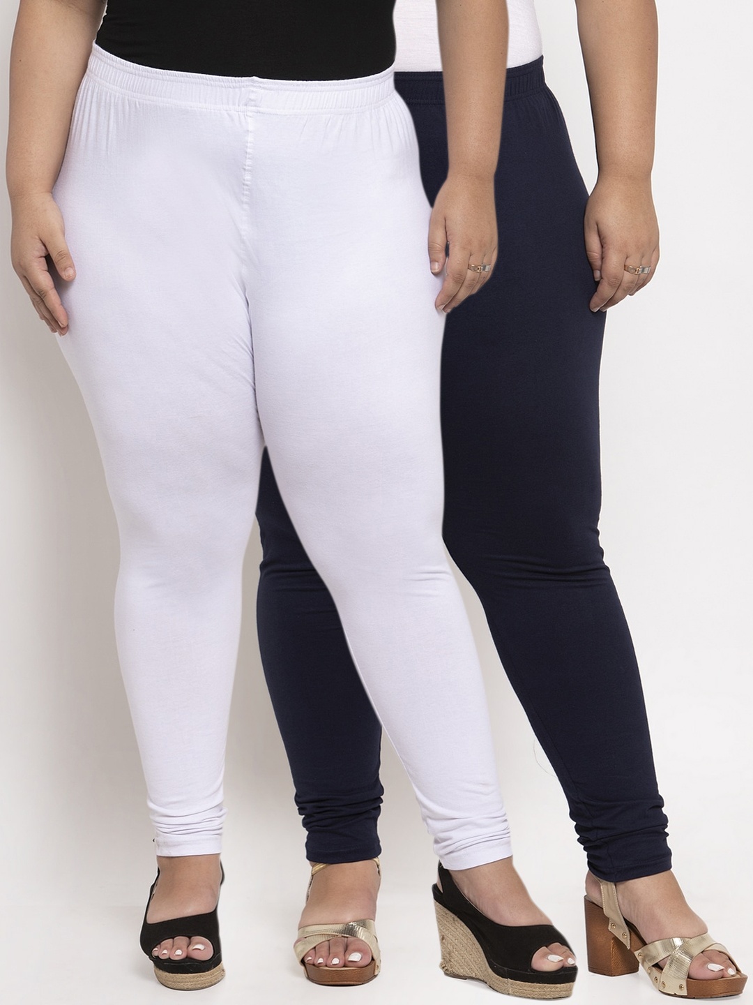 

TAG 7 PLUS Women Pack Of 2 Solid Plus Size Ankle-Length Leggings, White