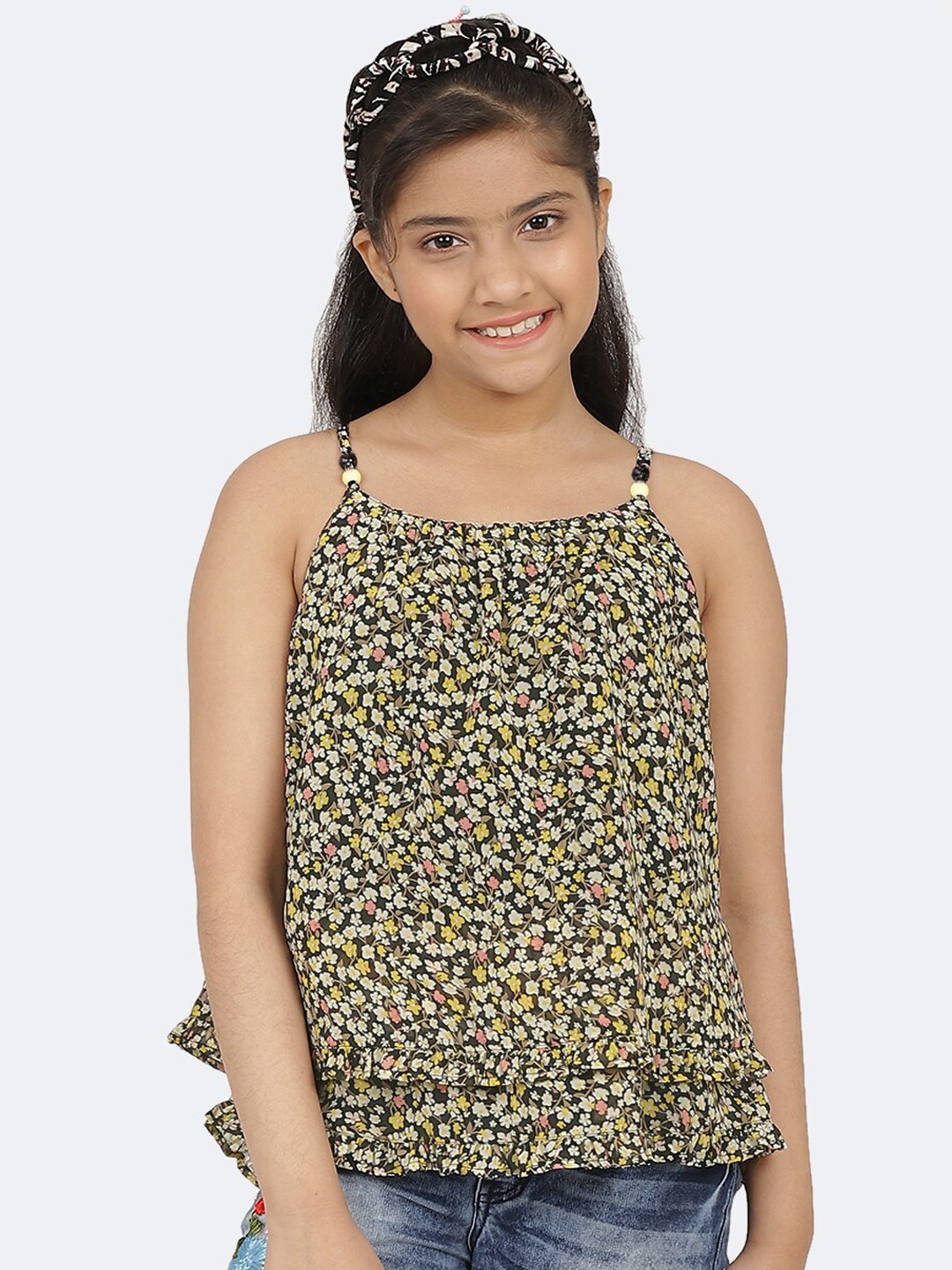 

CACA CINA Black Floral Printed Georgette Top