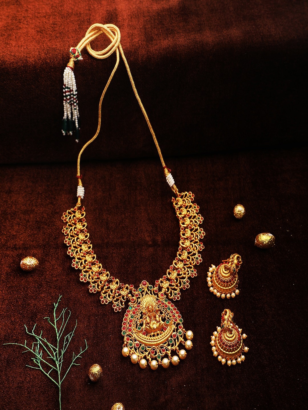 

Adwitiya Collection Gold-Toned Brass Gold-Plated Temple Necklace