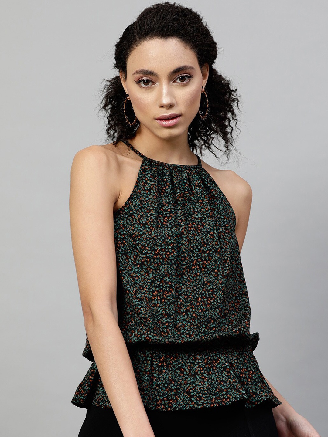 

STREET 9 Black Printed Halter Neck Crepe Top