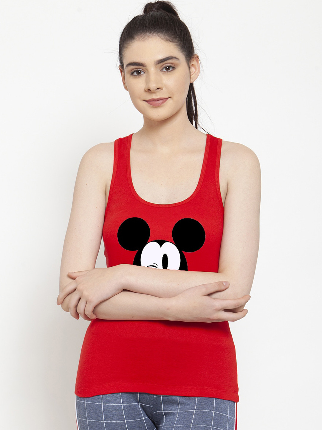 

Friskers Women Red & White Mickey Mouse Printed Tank Top