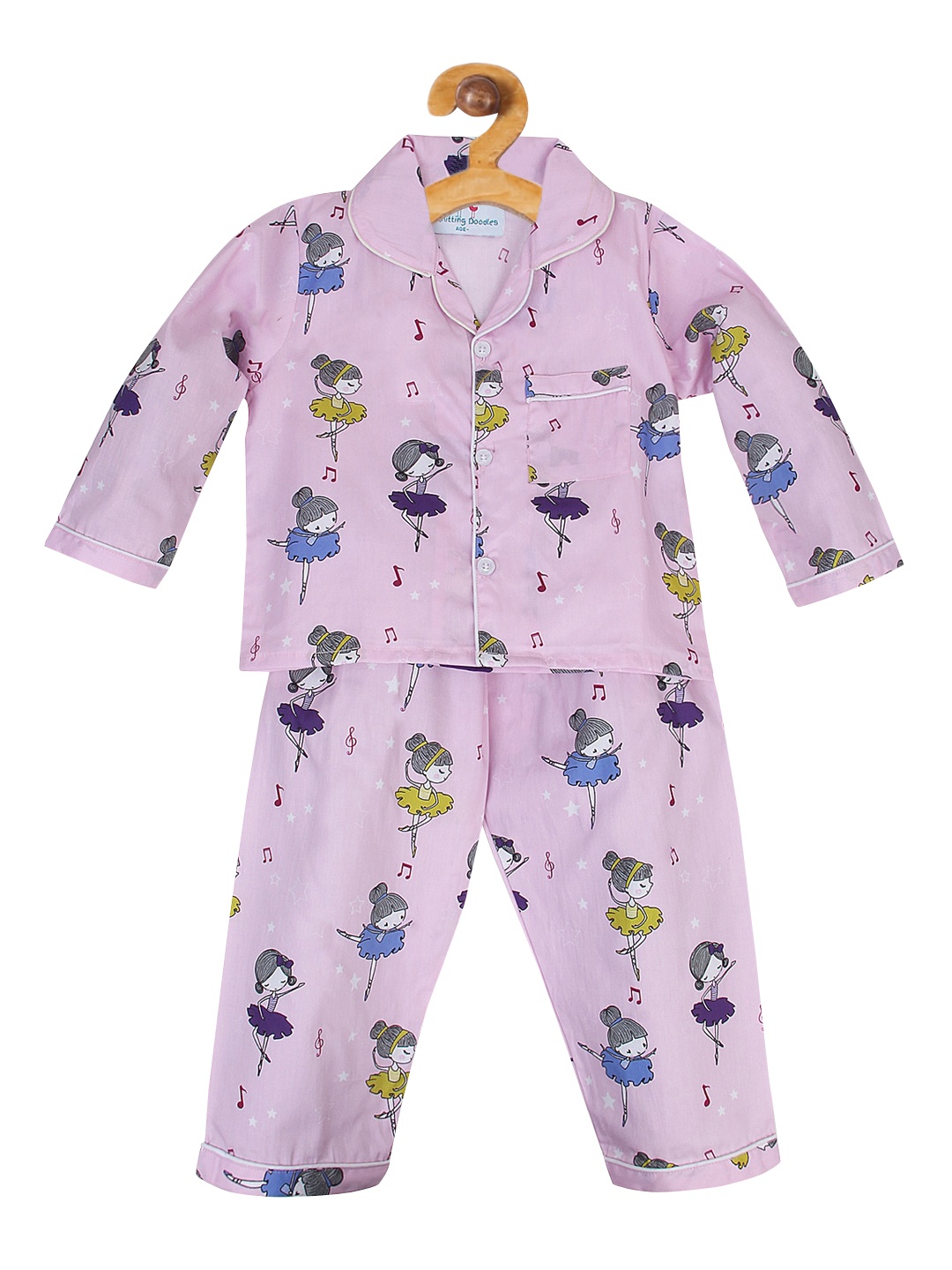 

Knitting Doodles Girls Purple Printed Night suit