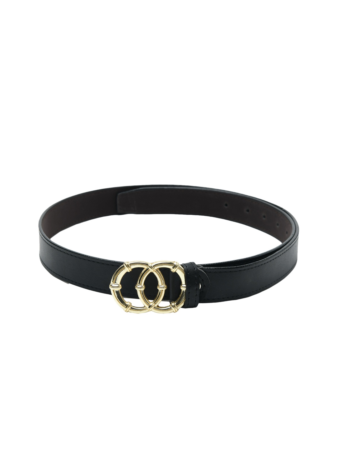 

WINSOME DEAL Women Black & Gold-Toned Solid Artificial Leather Belt