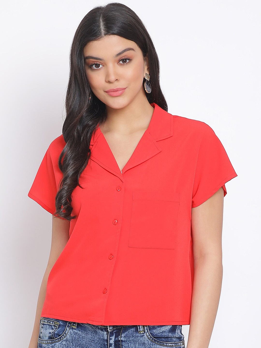 

Oxolloxo Women Red Regular Fit Solid Casual Shirt
