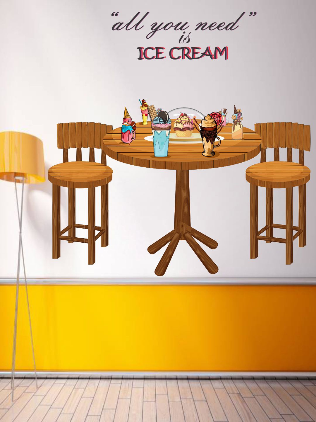 

WALLSTICK Brown & Black All You Need Is Ice-Cream Printed Wall Sticker